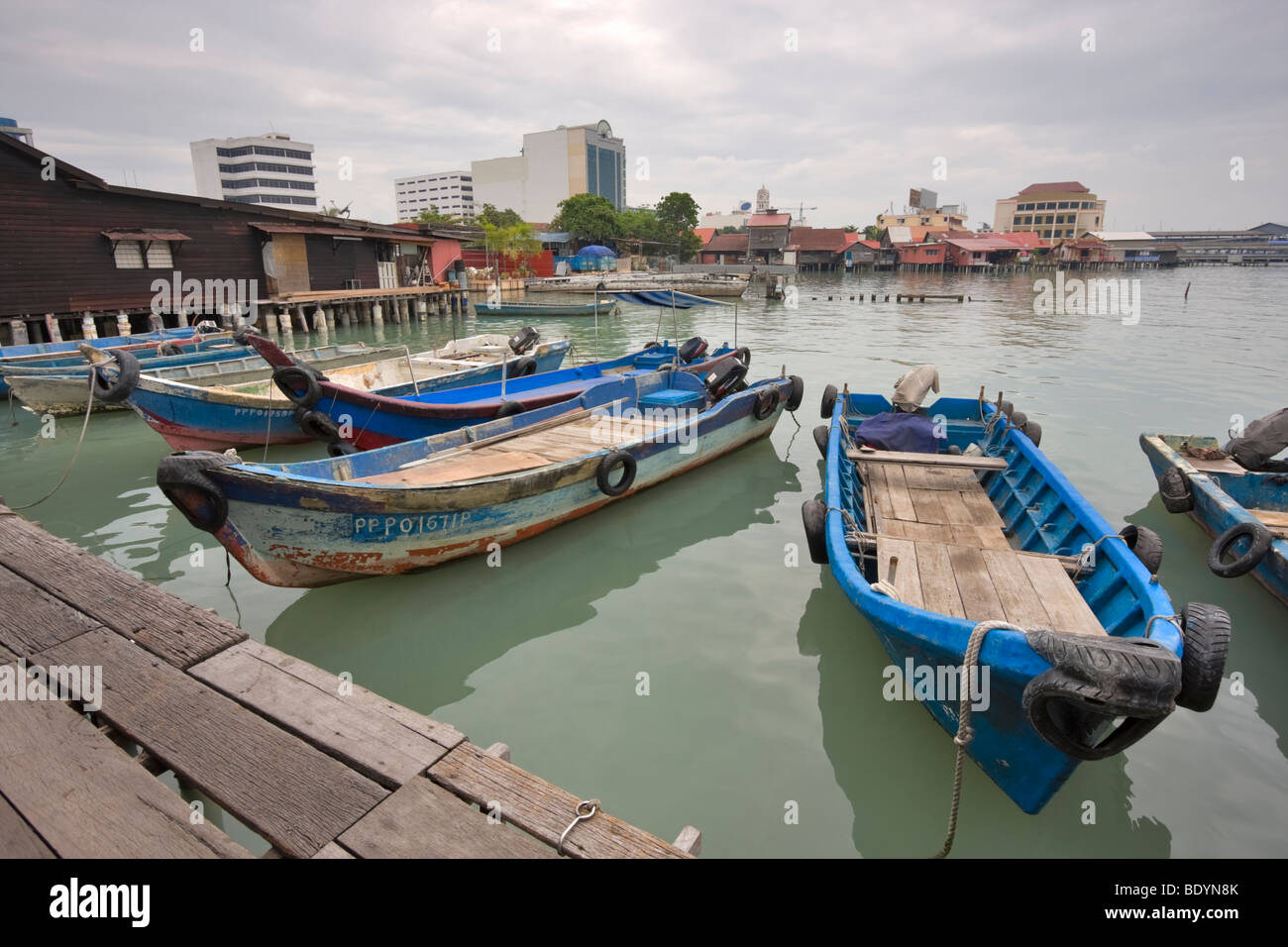 Fishing Boats at the Chew Jetty, Penang, Malaysia Stock