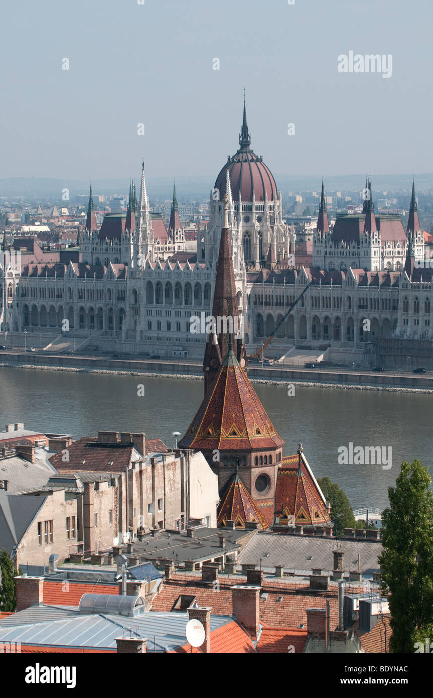 Budapest, Hungary - View of the Parliament building from across the Danube River, summer Stock Photo