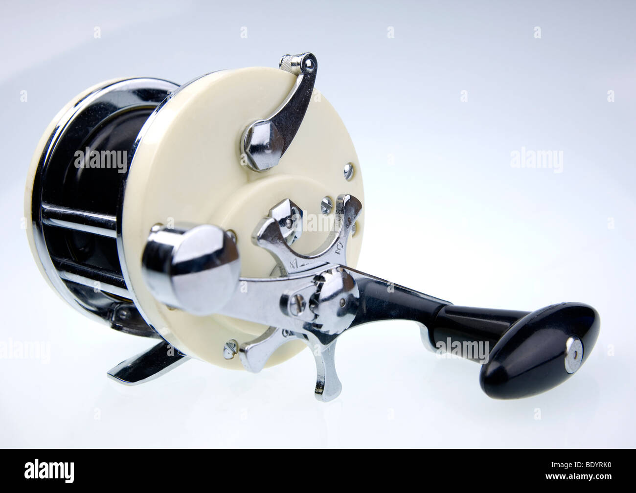 very clean old style fishing rod reel multiplier Stock Photo Alamy