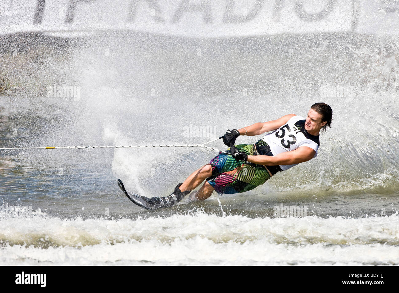 Adam Sedlmajer, Czech, high speed slalom waterskier Stock Photo