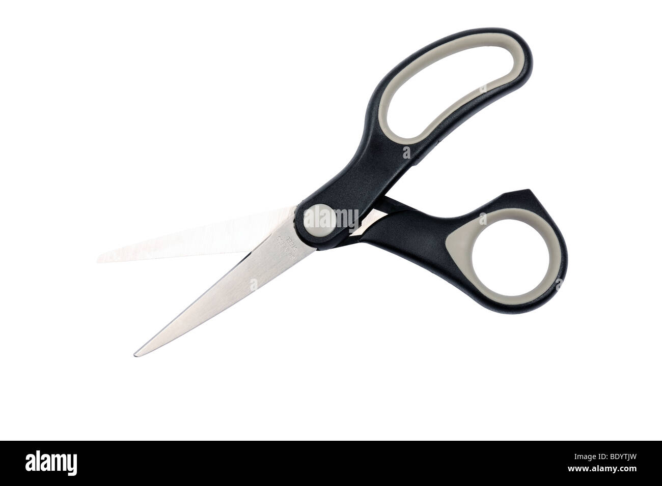 Black office scissors isolated on white background. Full frame studio ...