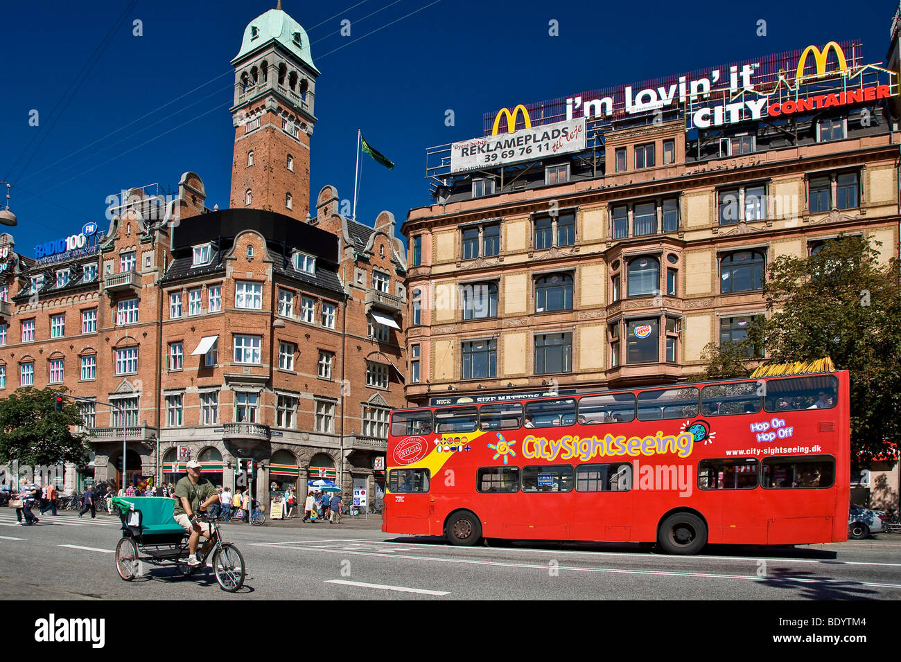 Sightseeing bus at Copenhagen city hall square, Copenhagen, Denmark, Europe Stock Photo