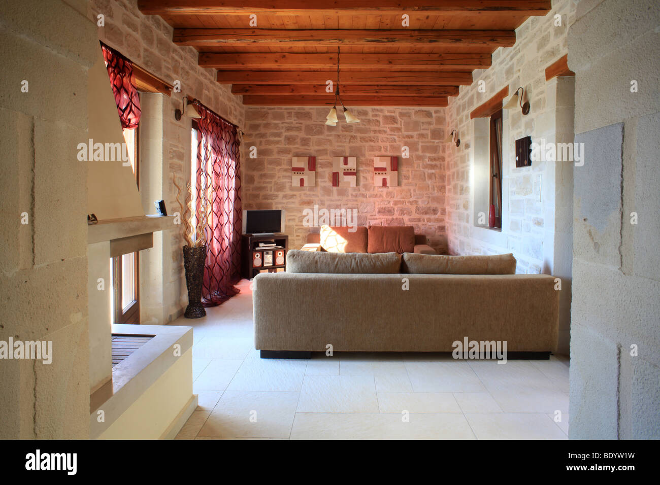 The interior of a luxury villa in Prines village, Crete, Greece, used ...
