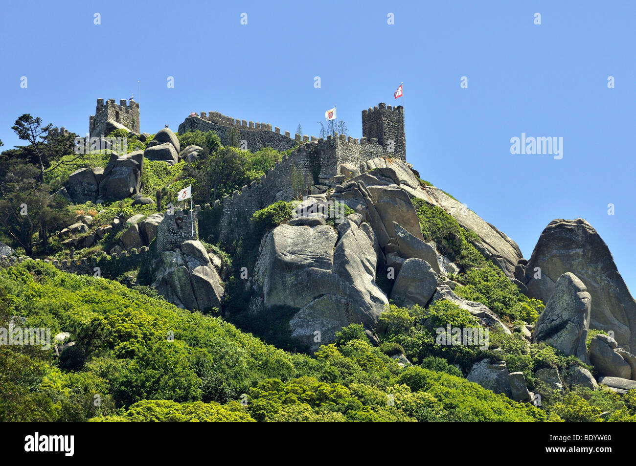 Castle ruin Castelo dos Mouros in Sintra near Lisbon, part of the 'Cultural Landscape of Sintra', UNESCO World Heritage Site, P Stock Photo