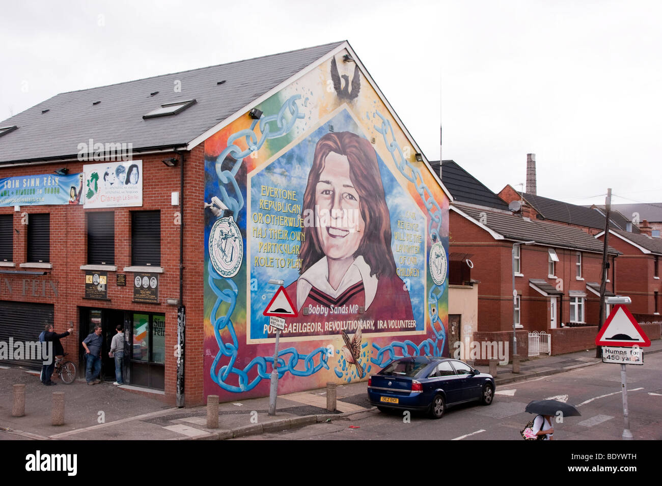 Belfast Ireland 2009 Sinn Fein and other political wall art Sinn Fein offices with art dedicated to Bobby Sands Stock Photo