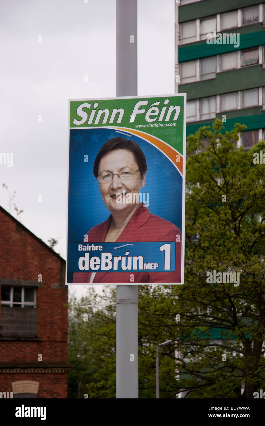 Belfast Ireland 2009 Sinn Fein member of European Parliament Barbara deBruin poster on lamp standard Stock Photo