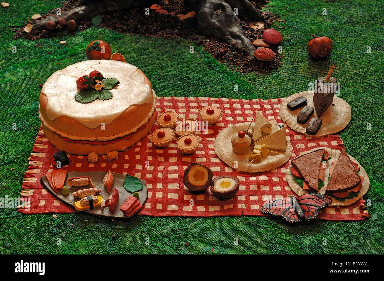 Picnic scene made of modelling rubber, London, England, United Kingdom, Europe Stock Photo