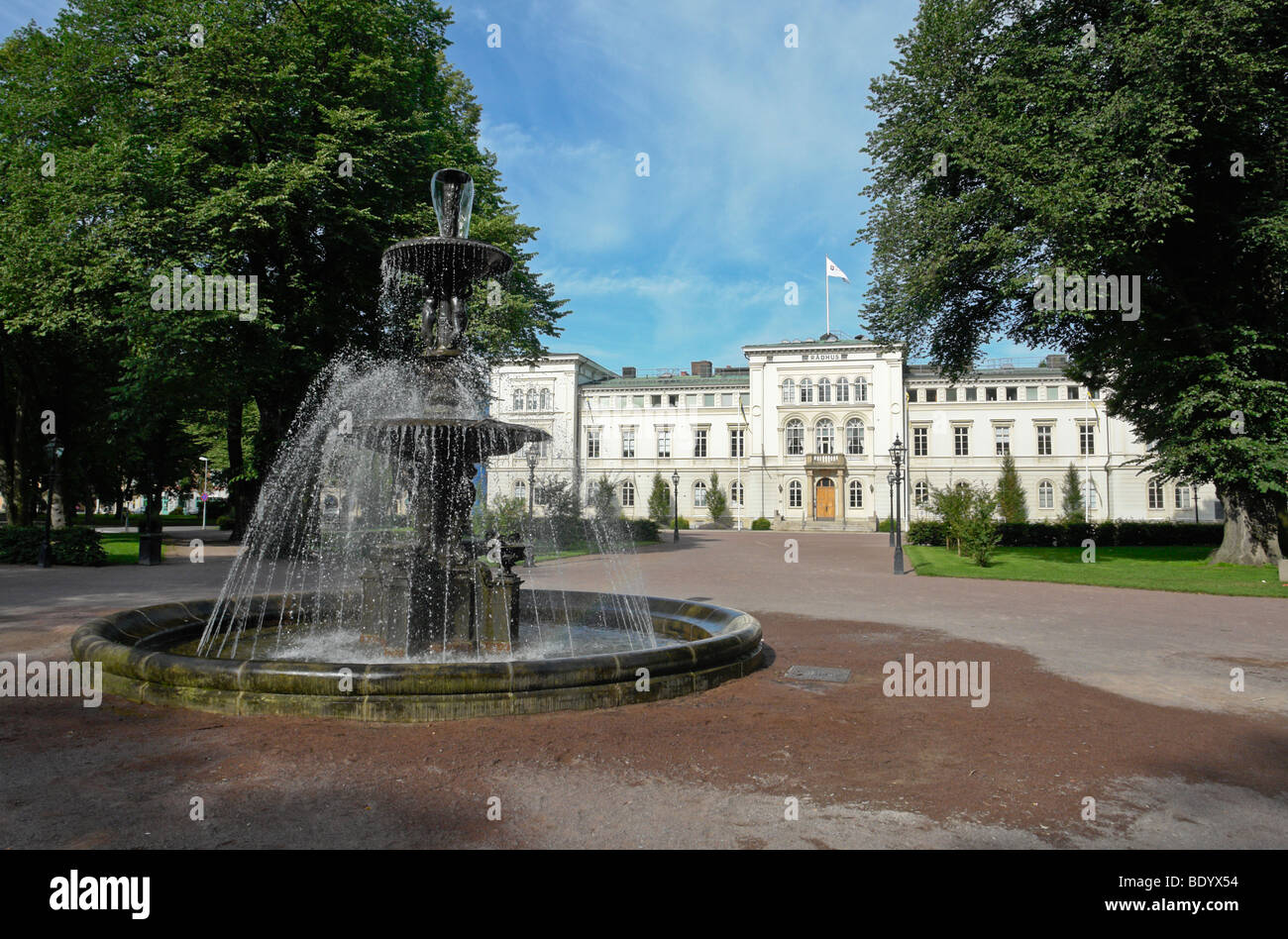 The Town Hall and public park in Jonkoping Sweden Stock Photo