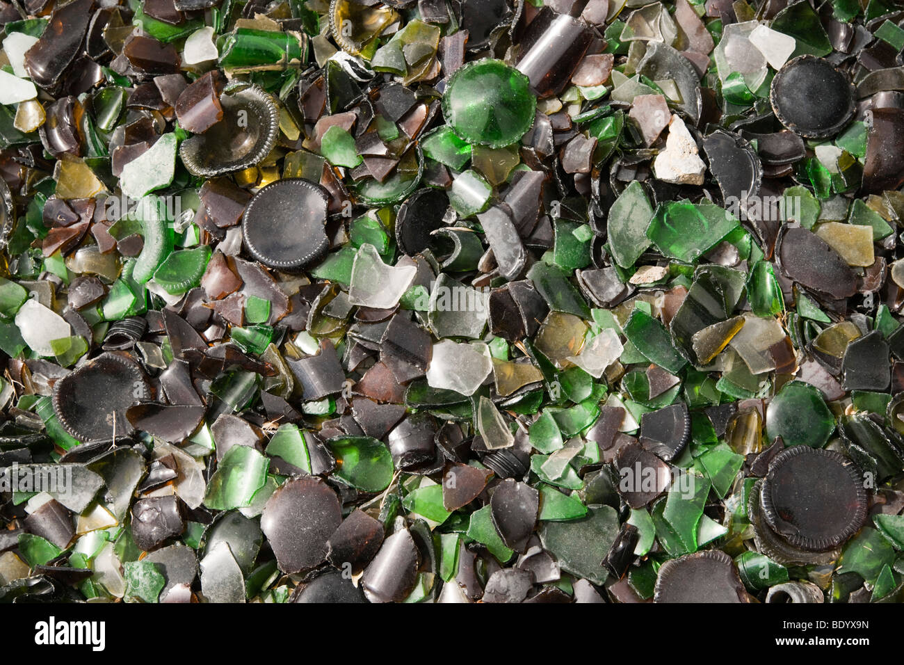 Broken glass used in garden design Stock Photo Alamy