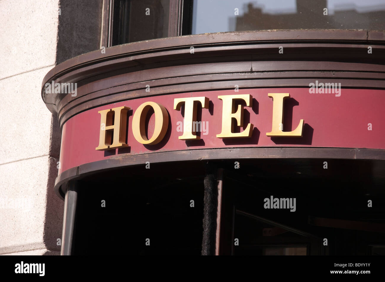 The Europa Hotel Belfast Northern Ireland - sign saying Hotel Stock Photo