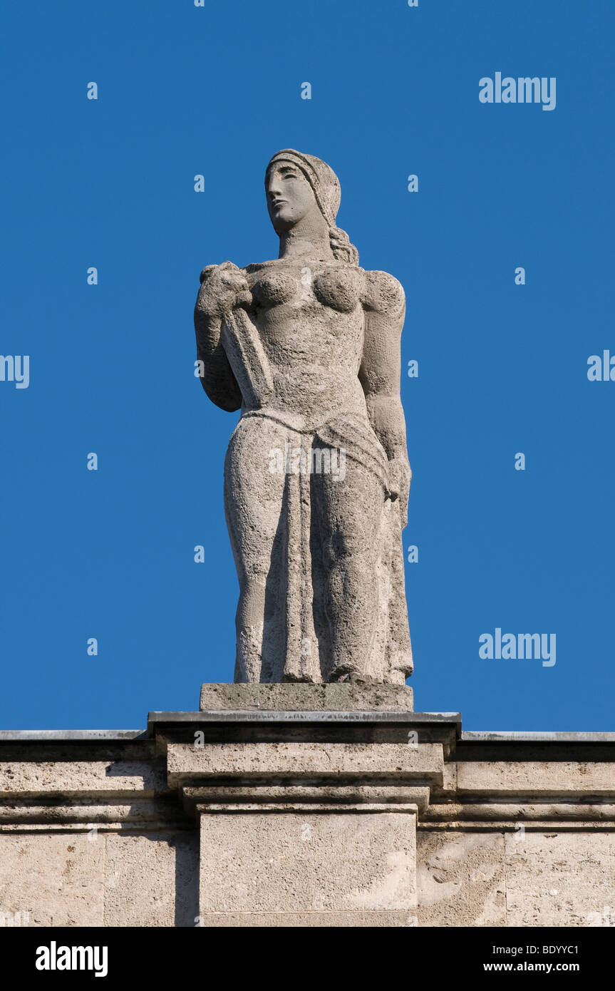 Bonn University main building, female statue located on the front side facing the city, North Rhine-Westphalia, Germany, Europe Stock Photo