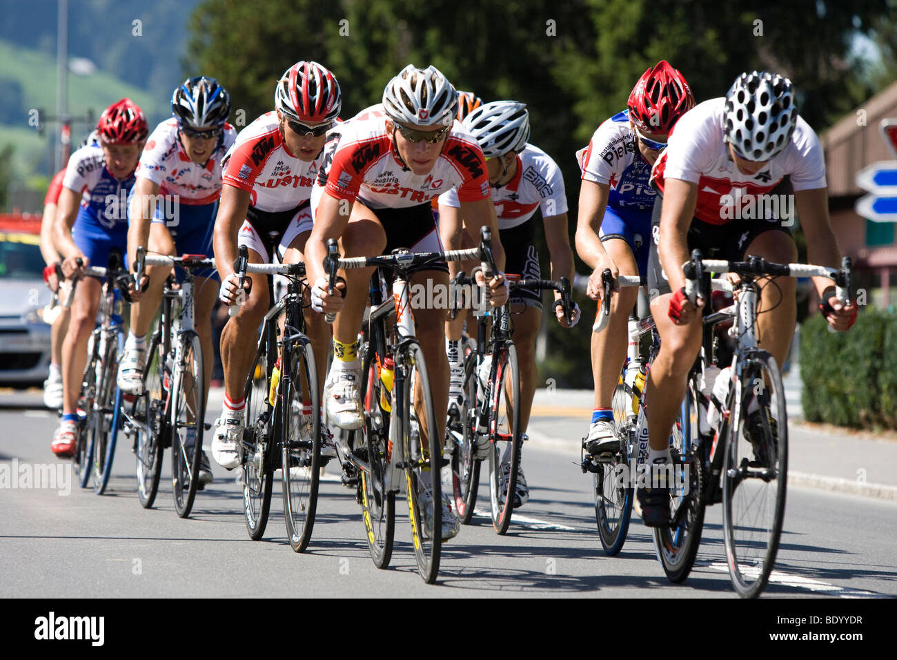 Group of cyclists cycling in the GP Tell 2009, Switzerland, Europe Stock Photo