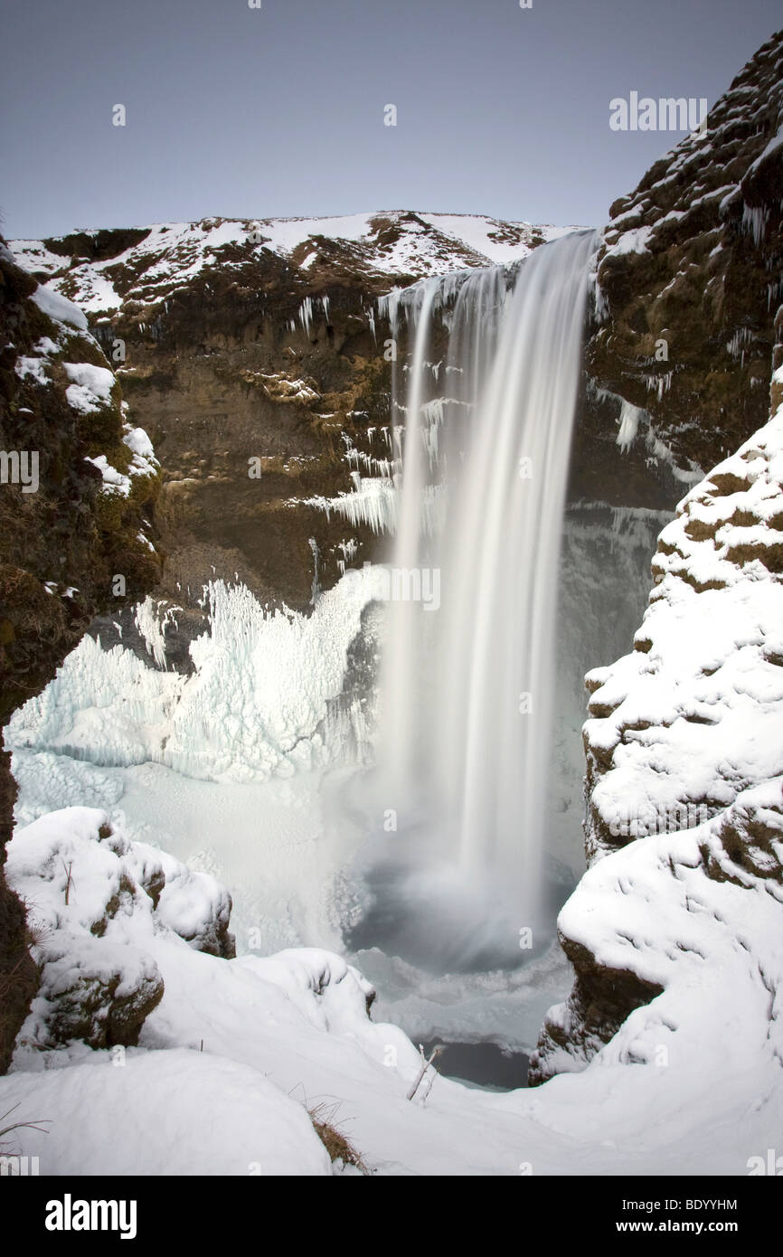 Skogafoss waterfall in winter, Iceland, Europe Stock Photo