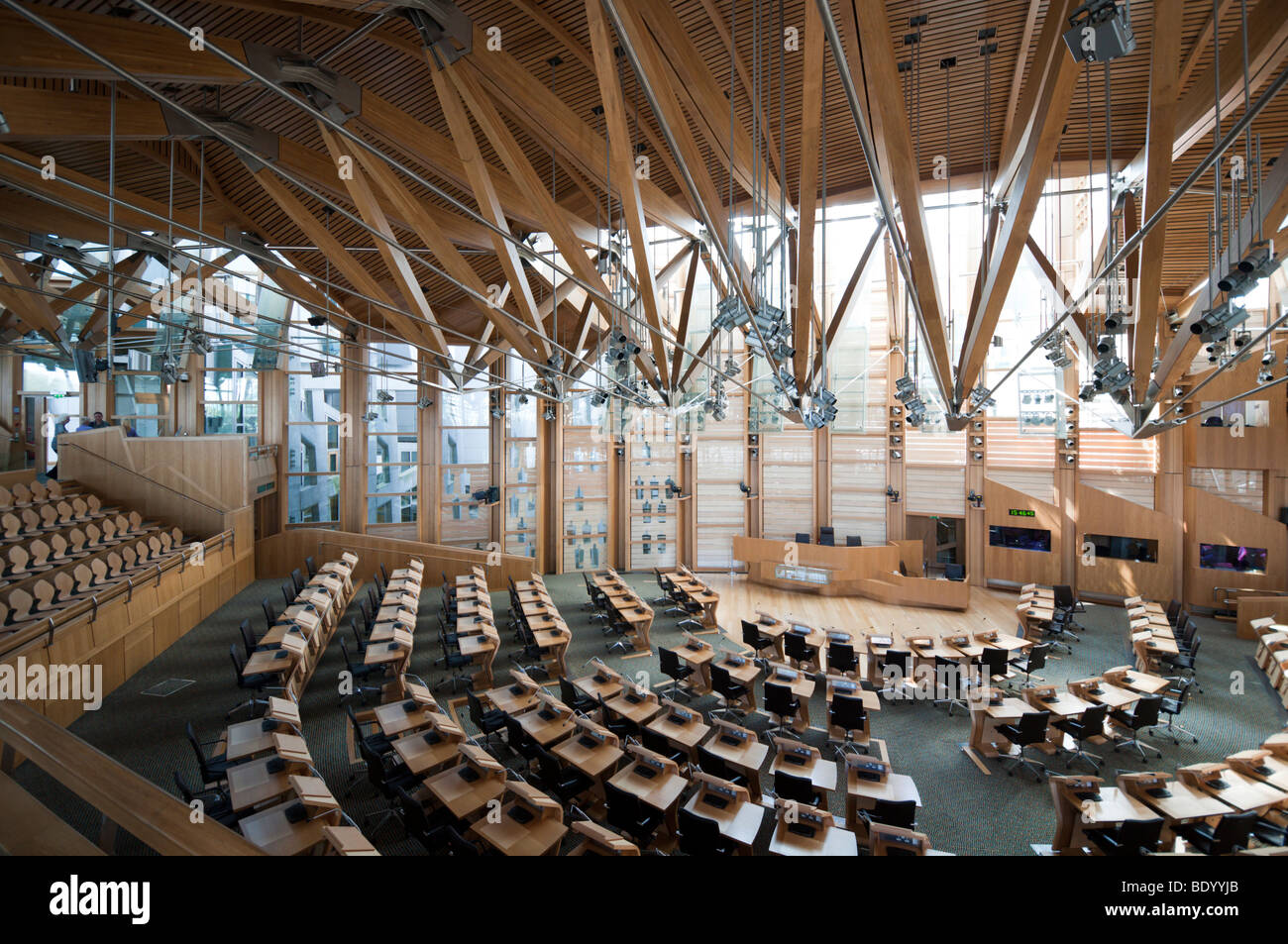The Chamber of Scottish Parliament in the Holyrood Parliament building Edinburgh Scotland Stock