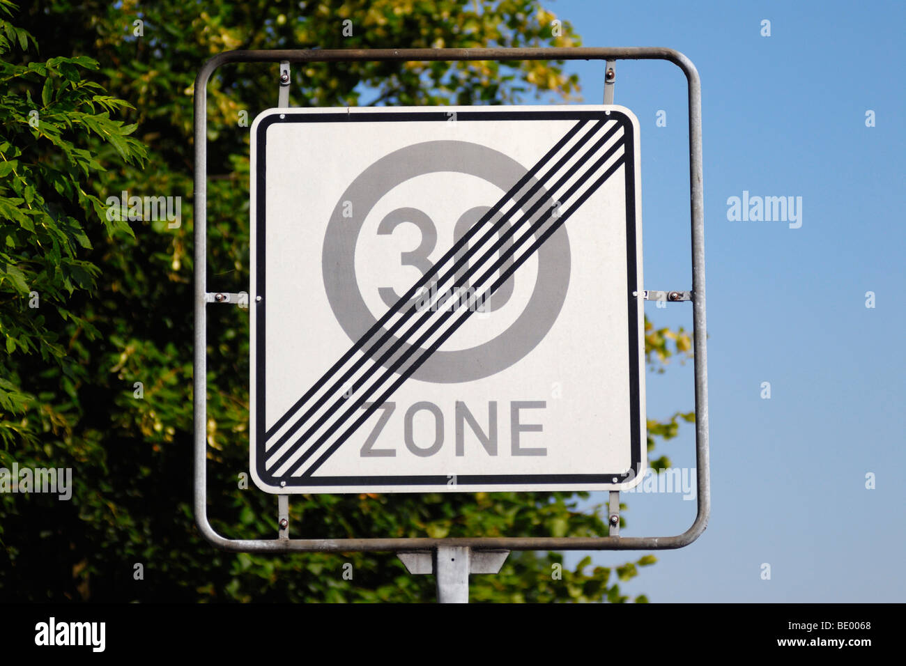 Speed Limit Sign Of The End Of A 30 Km/h Restriction Zone Stock Photo ...