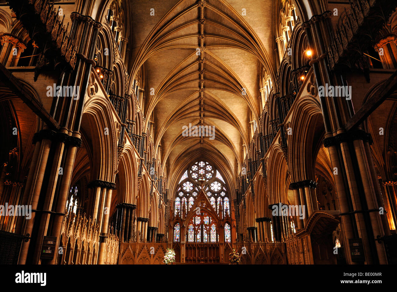 Vaults of Lincoln Cathedral or St. Mary's Cathedral, 12th and 13th Century, Gothic-Romanesque, Minster Yard, Lincoln, Lincolnsh Stock Photo