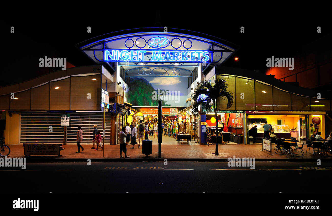 Night scene Night Markets, shopping mall, Cairns, Queensland, Australia
