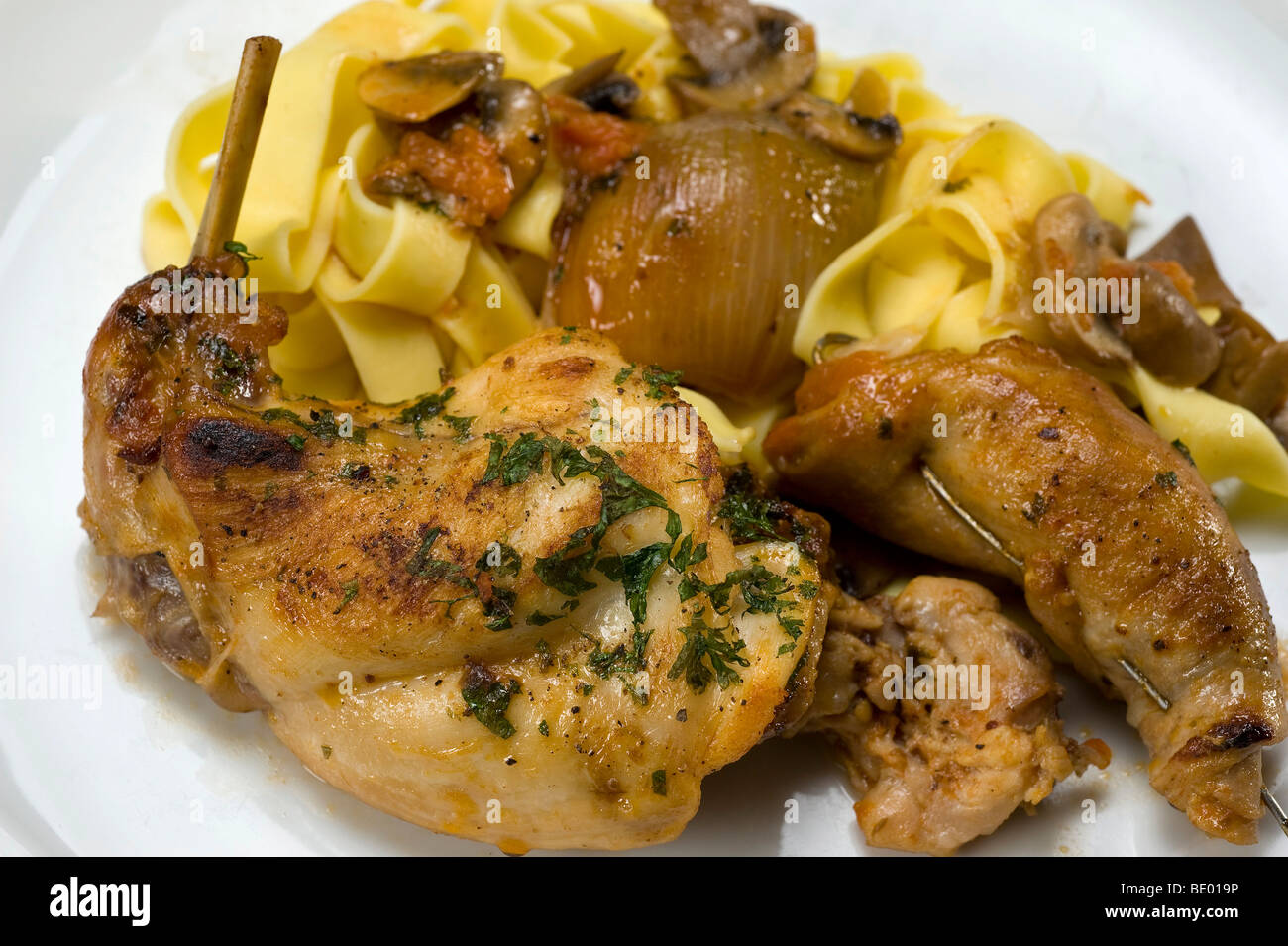 Braised rabbit with ribbon noodles Stock Photo
