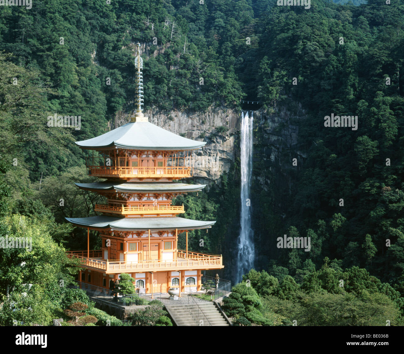 3 story pagoda of Nachisan  Seiganto-ji Temple and Nachi Waterfall Stock Photo