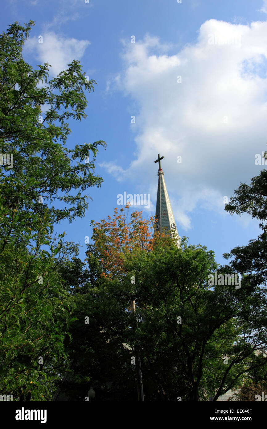 Steeple of St Johns Episcopal Church, Skaneateles, New York Stock Photo