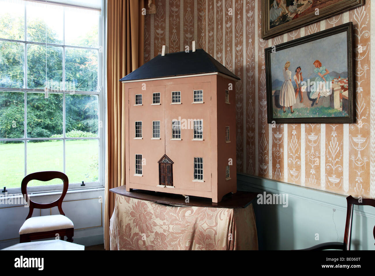 Enniscoe House doll's house, Pink drawing room in stately home BB, West of Ireland Stock Photo