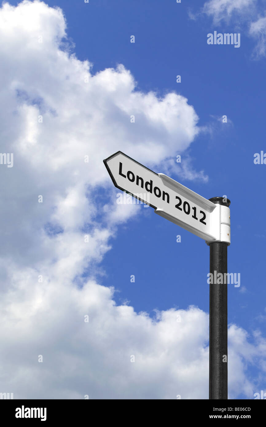 Signpost indicating London 2012 the place and date of the next Olympic games Stock Photo