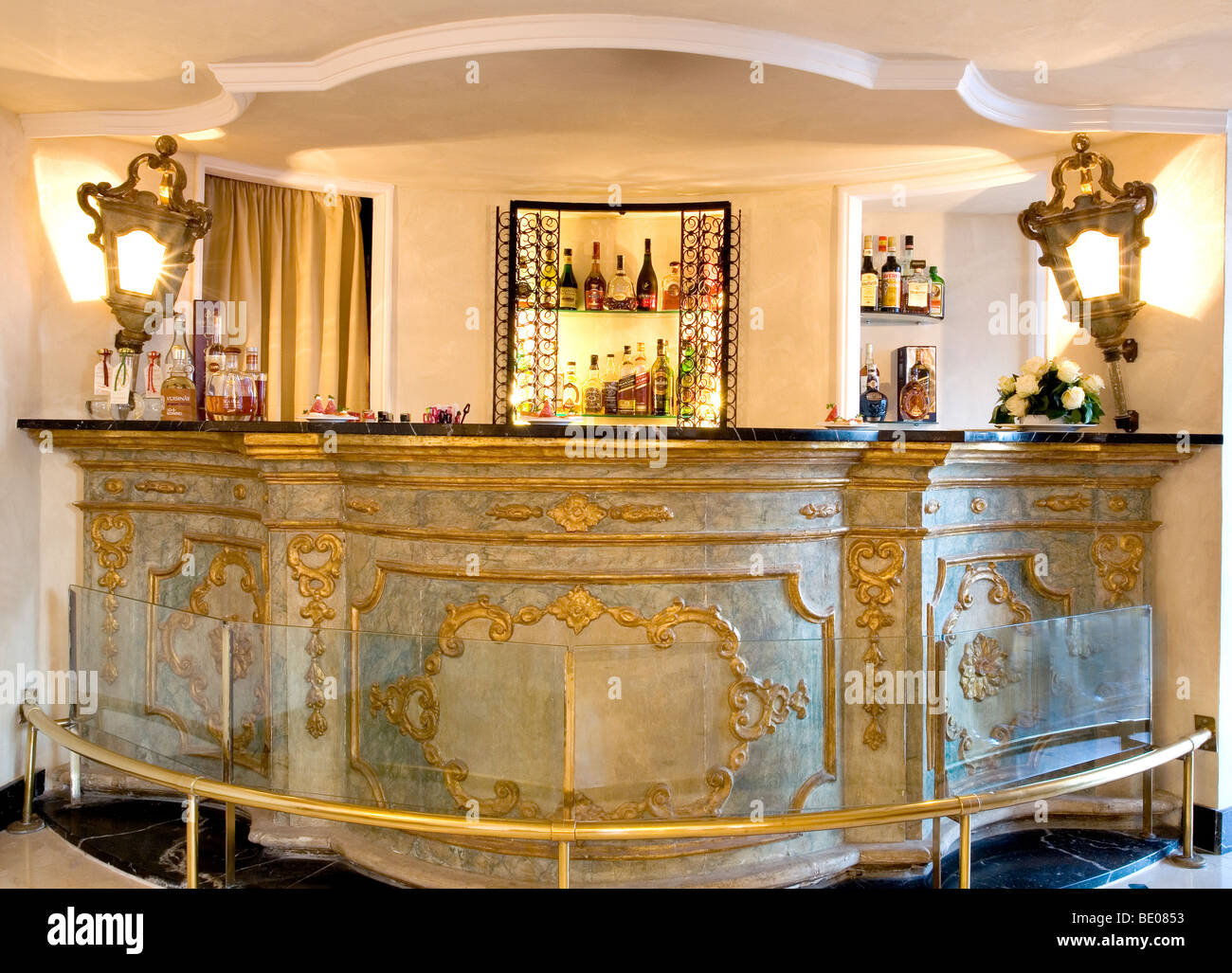 The 5 star Hotel Punta Tragara's Famous Baroque Style Bar on the Isle of Capri, Italy Stock Photo