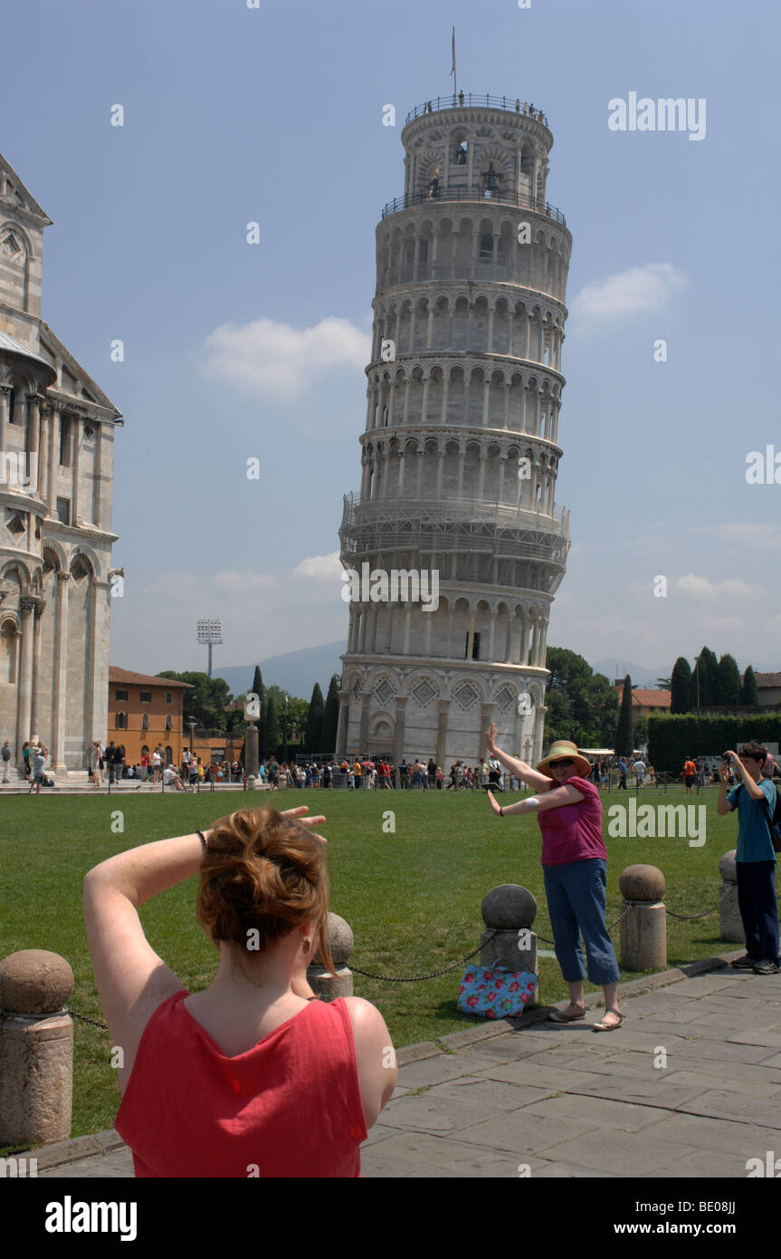 Tourist's Photographing the Leaning Tower of Pisa, Tuscany, Italy Stock Photo