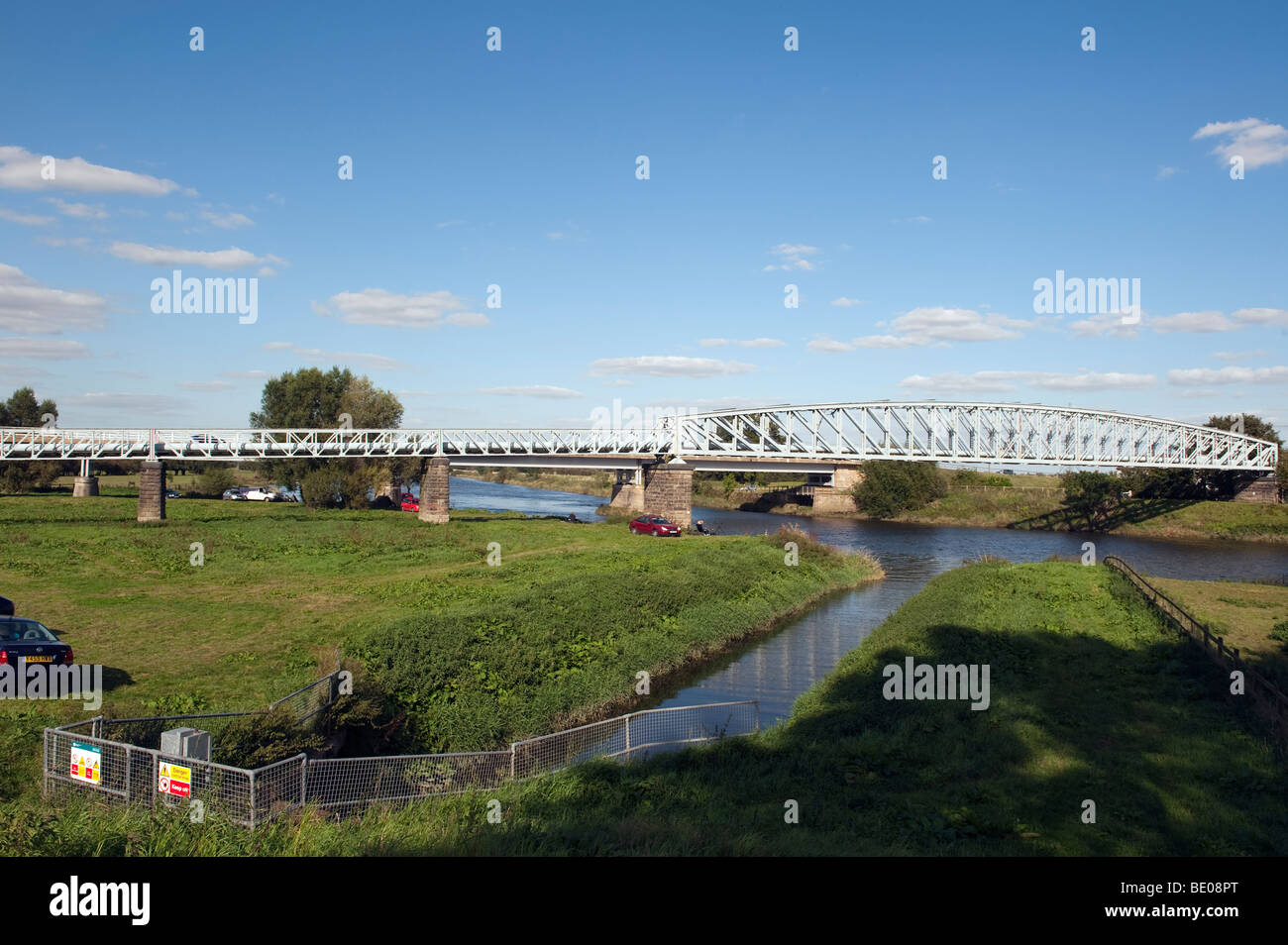 Bridge pipeline crossing on the 'River Trent 'at Dunham on Trent in Nottinghamshire,England,'Great Britain','United Kingdom' Stock Photo