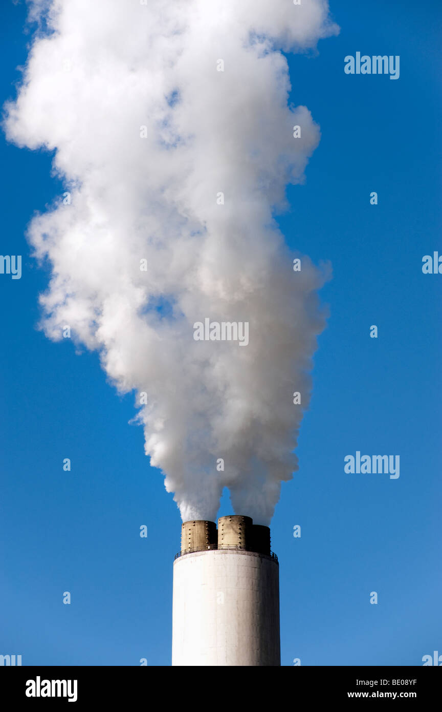 Close up of steam  puthering from Cottam power Station chimney in Nottinghamshire,England,'Great Britain','United Kingdom' Stock Photo