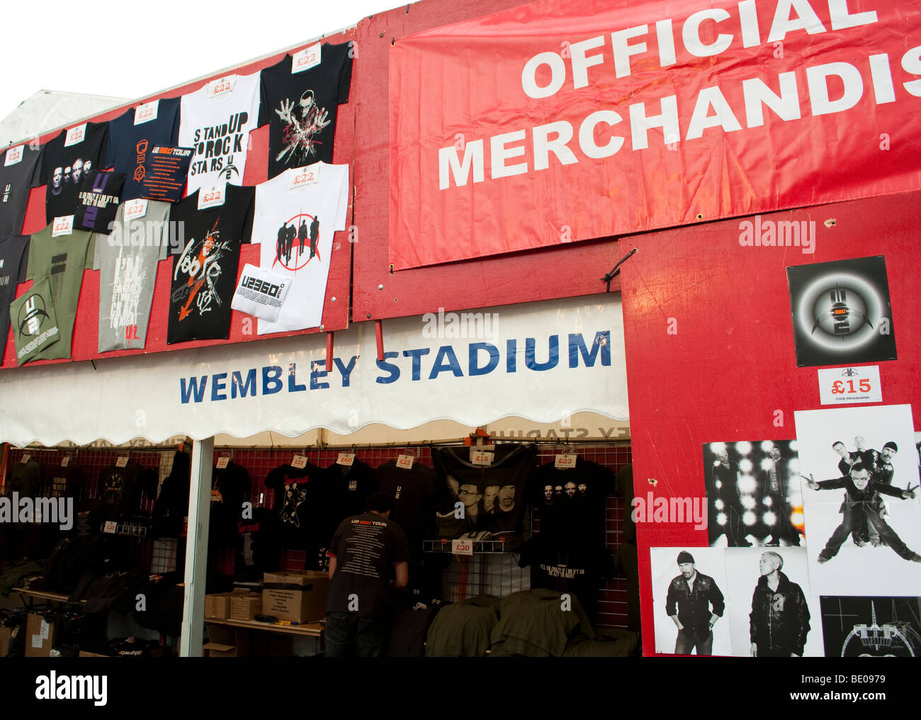 Official U2 merchandise for sale at Wembley Stadium in London Stock Photo