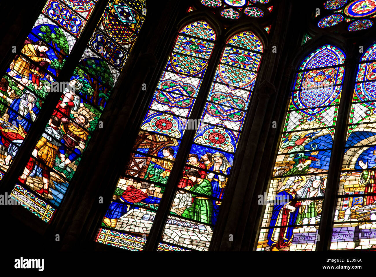 Stained Glass Window, St Denis, Cathedral, Paris, France Stock Photo