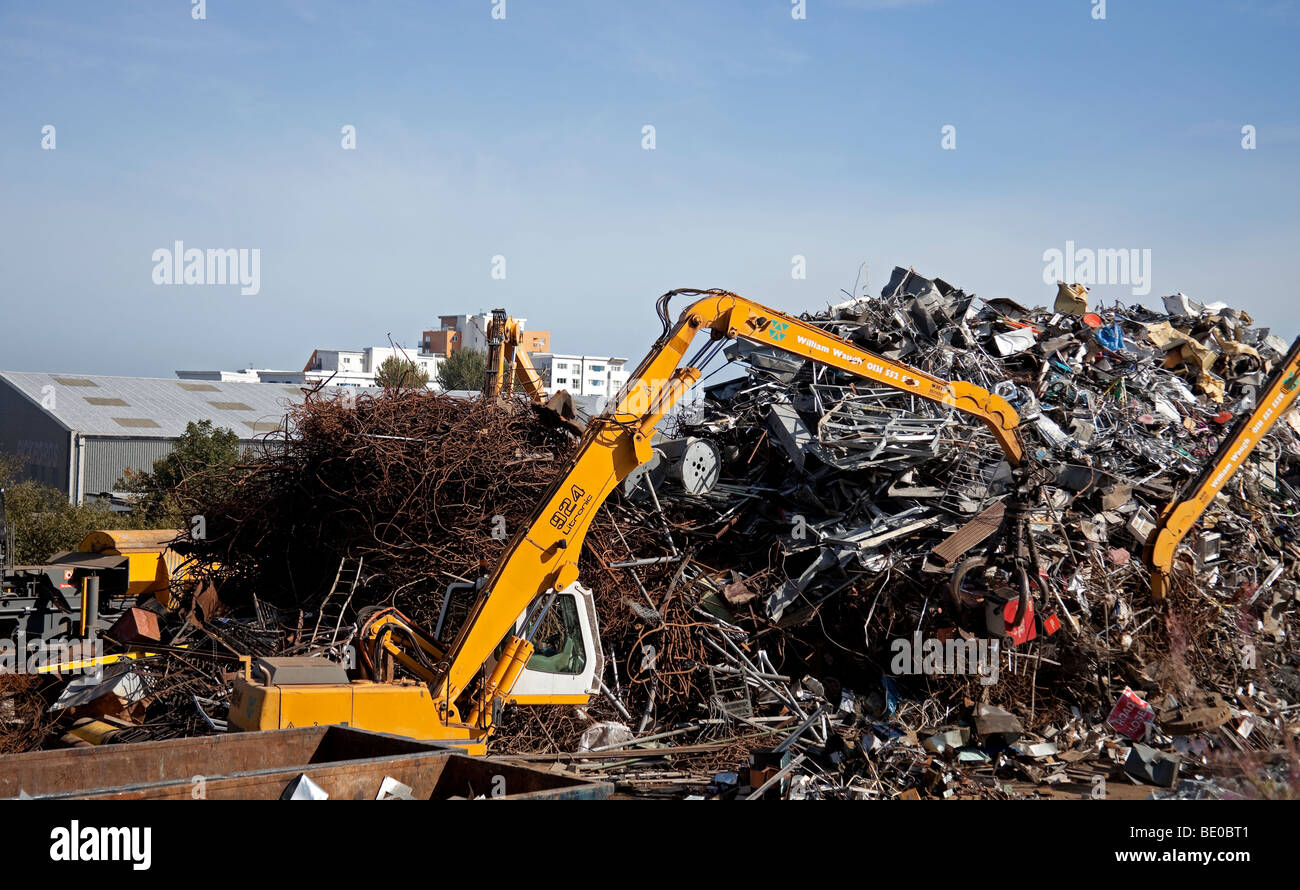 Scrap metal recycling yard with lifting crane, Granton, Edinburgh Scotland, UK, Europe Stock Photo