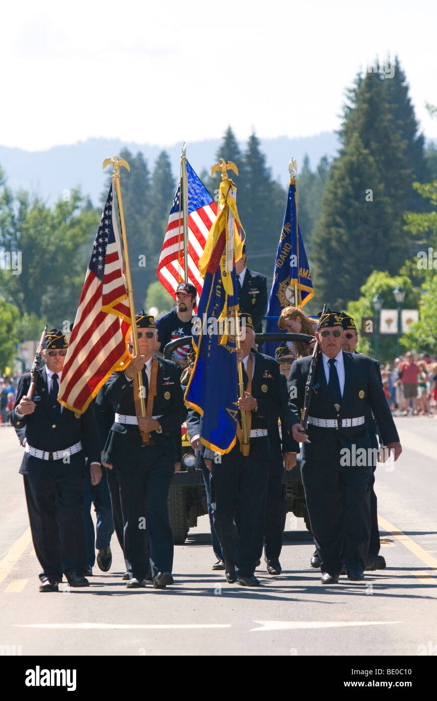 United States military veteran Color Guard on parade during 4th of July festivities in Cascade, Idaho, USA. Stock Photo