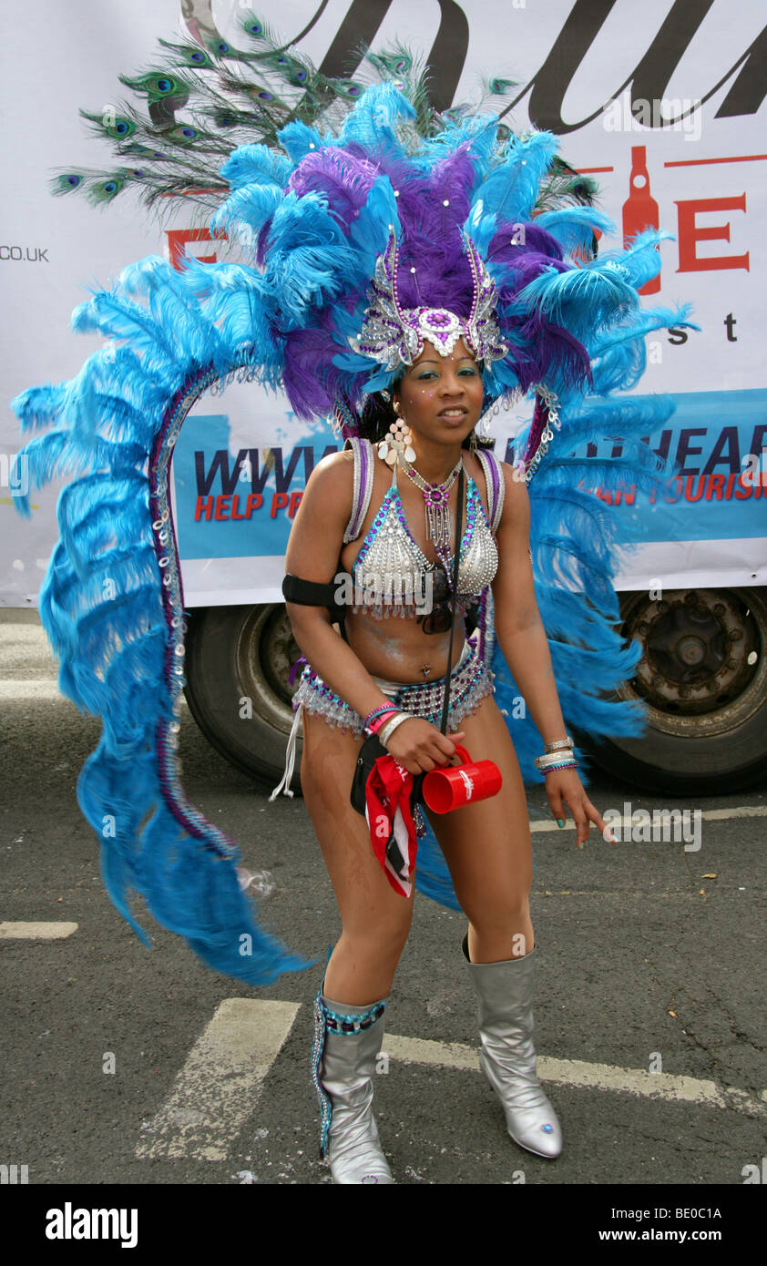 Caribbean Girl Dancing in the Notting Hill Carnival Parade 2009 Stock Photo