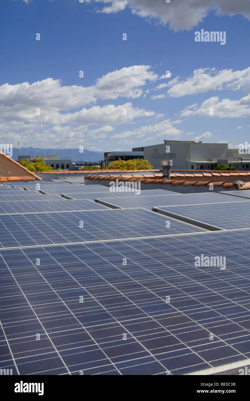 A Roof Mounted Grid Tied Solar Voltaic Solar Panel Array Culver City 