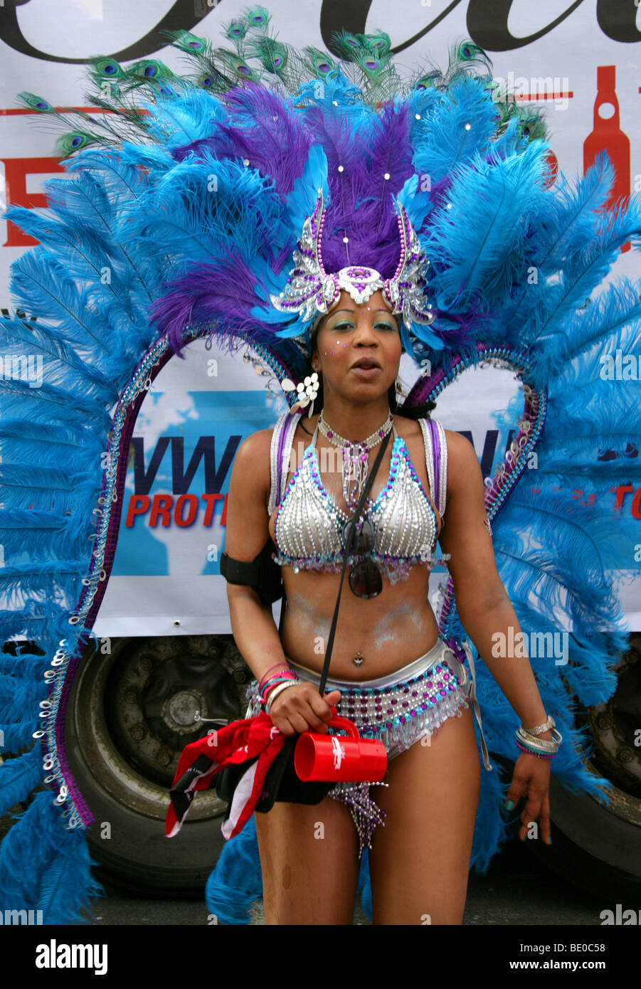 Caribbean Girl Dancing in the Notting Hill Carnival Parade 2009 Stock Photo