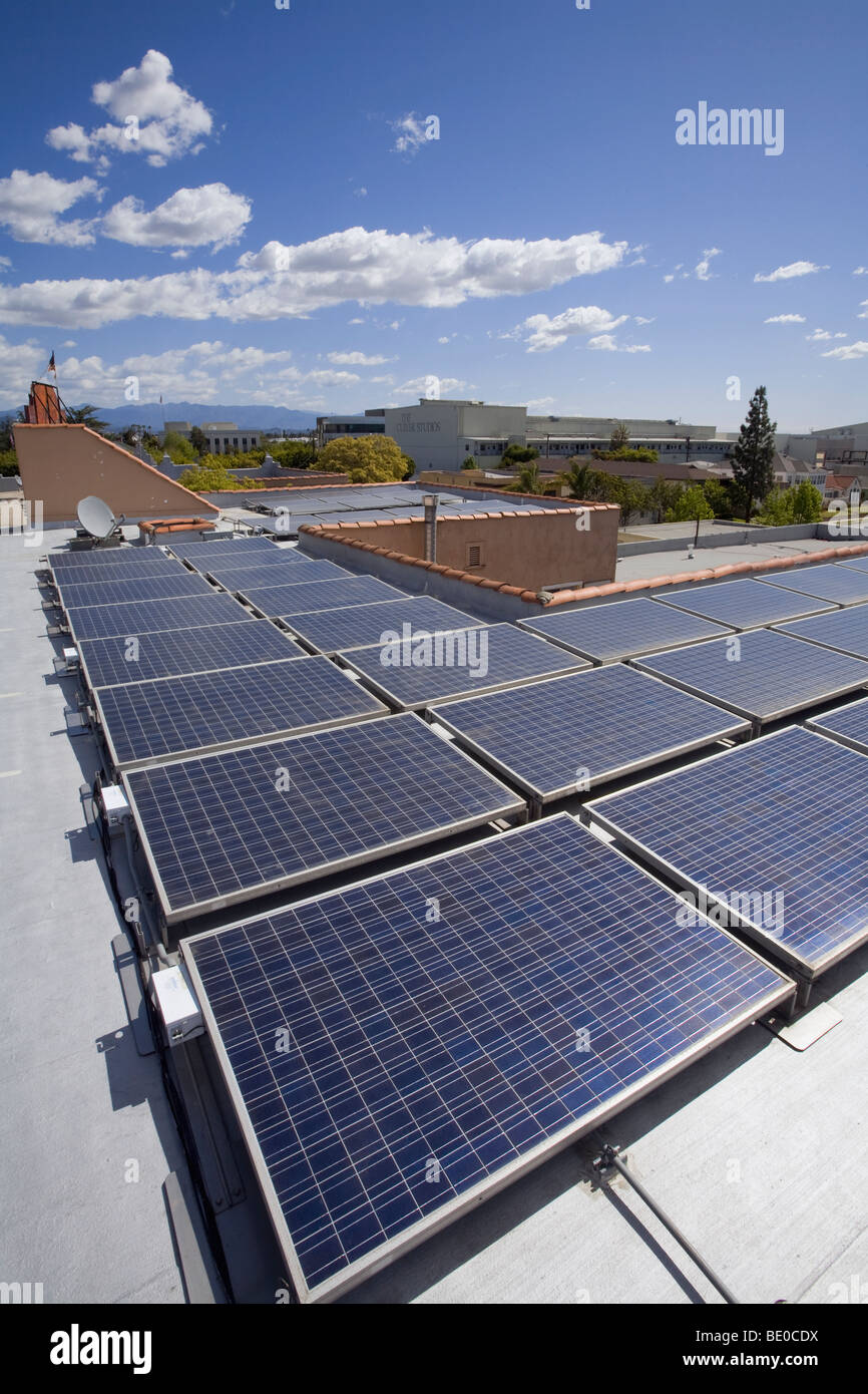 A Roof Mounted Grid Tied Solar Voltaic Solar Panel Array Culver City 