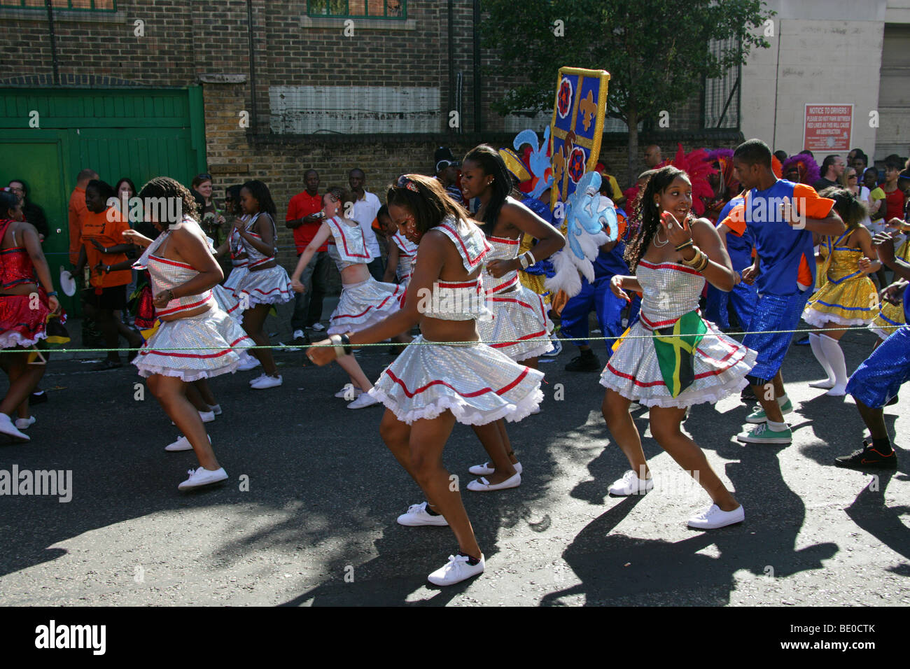 Young Caribbean Girls Dancing in the Notting Hill Carnival Parade 2009 Stock Photo
