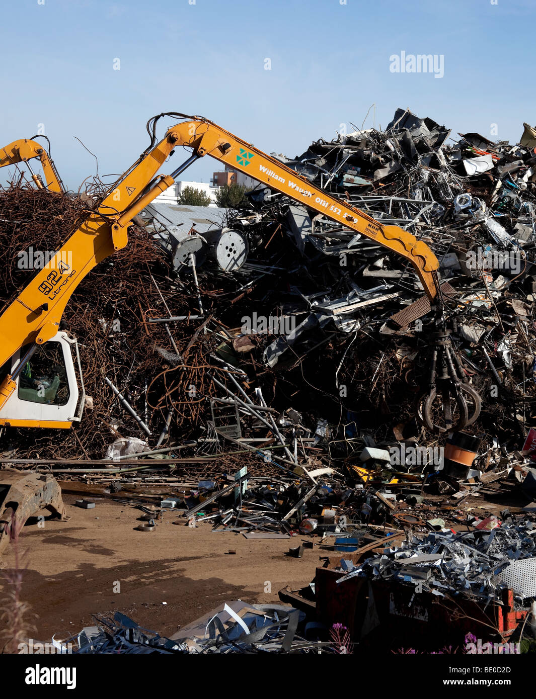 Scrap metal recycling yard with lifting crane, Granton, Edinburgh