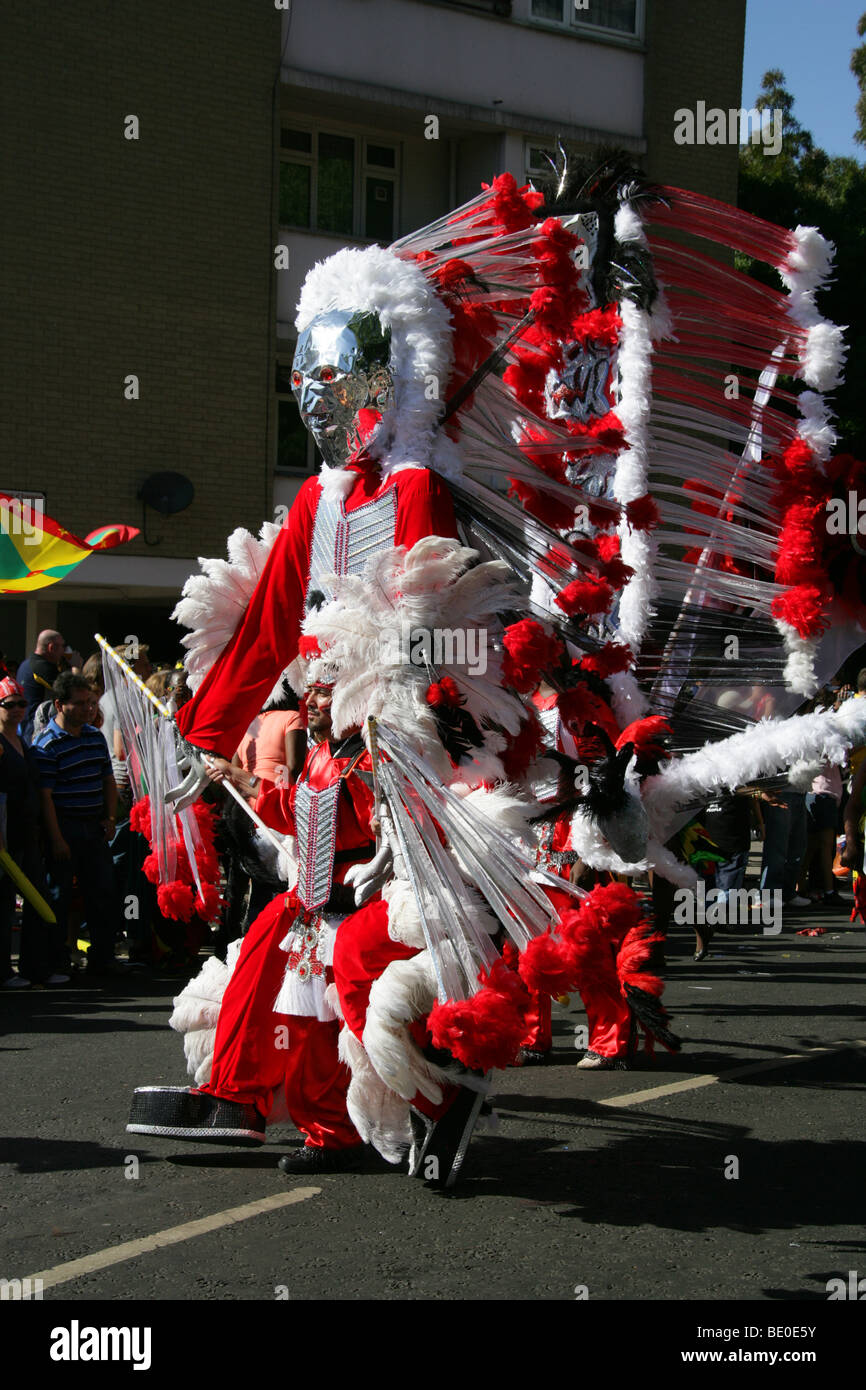 Red Indian Carnival Figure in the Notting Hill Carnival Parade 2009 Stock Photo