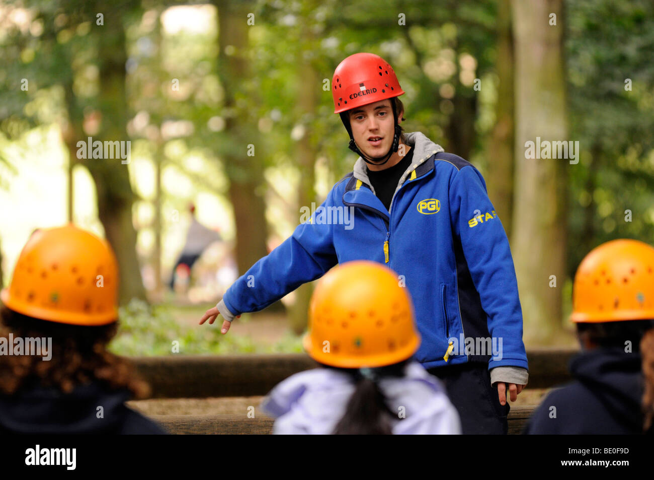 PGL instructor giving a safety briefing prior to an adventure exercise. Stock Photo