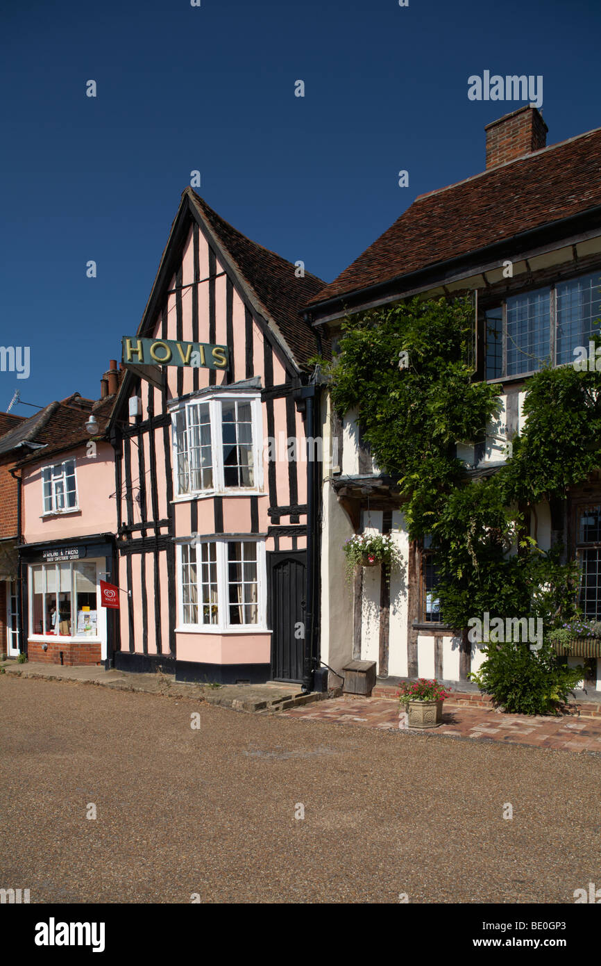 Great Britain England Suffolk Lavenham Market Square Timbered Houses Shops Stock Photo