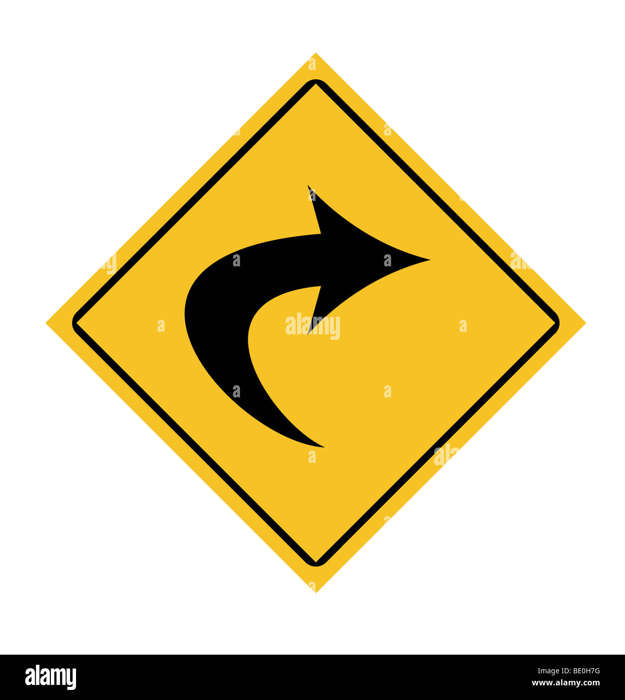 Traffic road sign with right turn arrow Stock Photo - Alamy