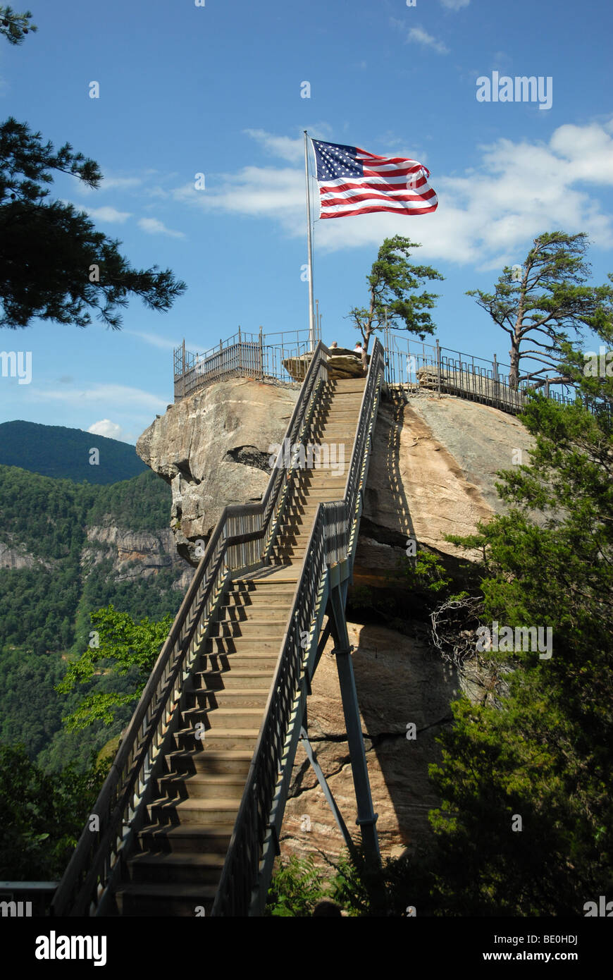 Visitors view the view from Chimney Rock, N.C. Stock Photo