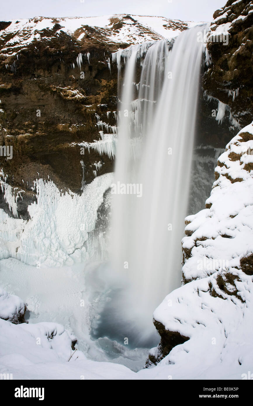 Skogafoss waterfall in winter, Iceland, Europe Stock Photo