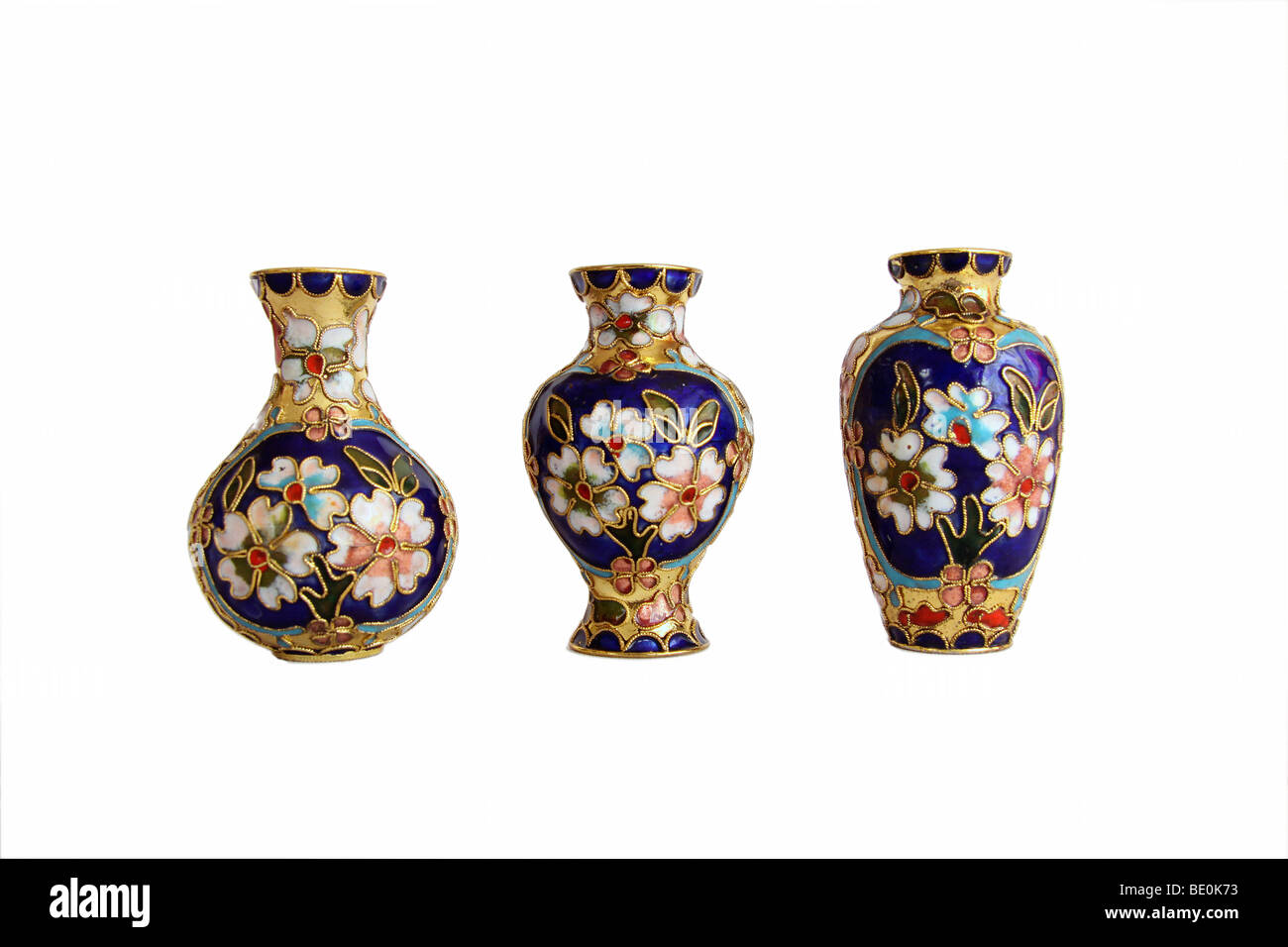 Little metal ceramic vases, enameled, souvenir items, Hong Kong, China