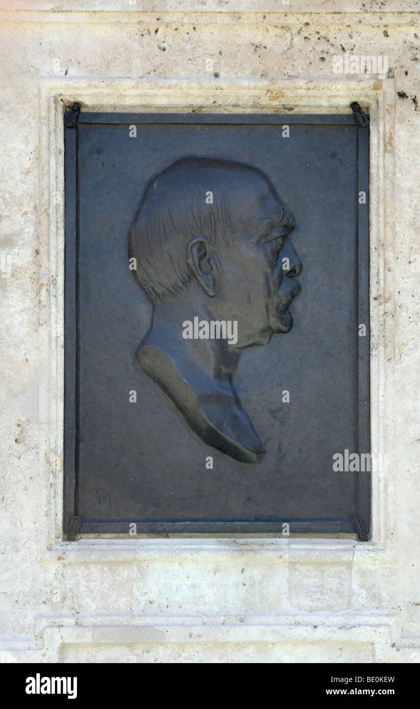 Memorial plaque of Bismarck, Bismarckbrunnen fountain, market place, Jena, Thuringia, Germany, Europe Stock Photo