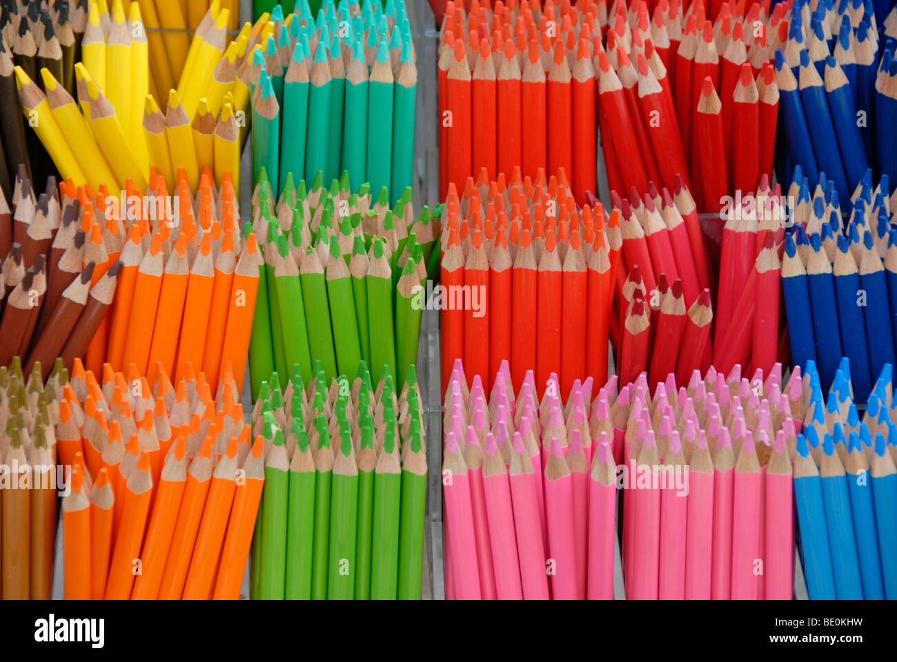 Assortment of coloured pencils, various colors Stock Photo