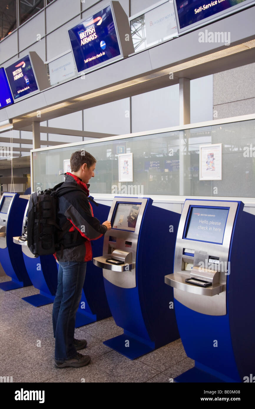 Passenger at the e-checkin, Frankfurt, Hesse, Germany, Europe Stock Photo